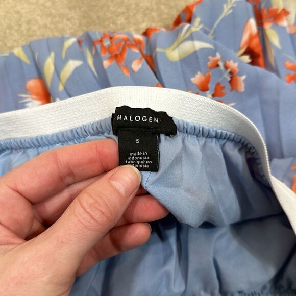 Halogen Floral Blue Pink Lined Spring Pleated Midi Women Skirt Size Small - Picture 3 of 8